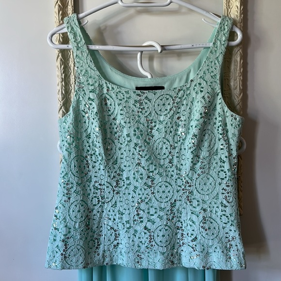 ALEX EVENINGS |  Light Green Lace Two Piece Set Dress - Picture 4 of 15